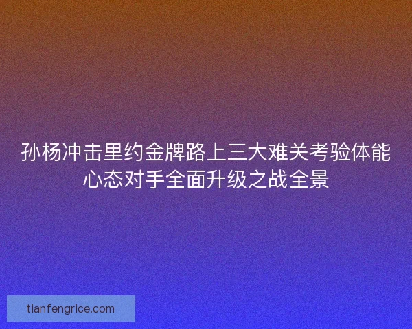孙杨冲击里约金牌路上三大难关考验体能心态对手全面升级之战全景